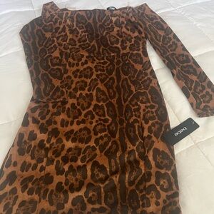 Bebe leopard off shoulder dress